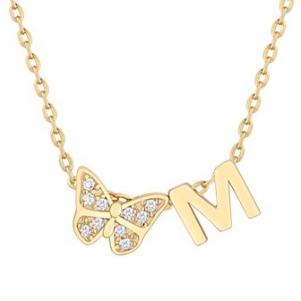 Taylor Grace 14k Gold Plated Cubic Zirconia Butterfly Initial Necklace