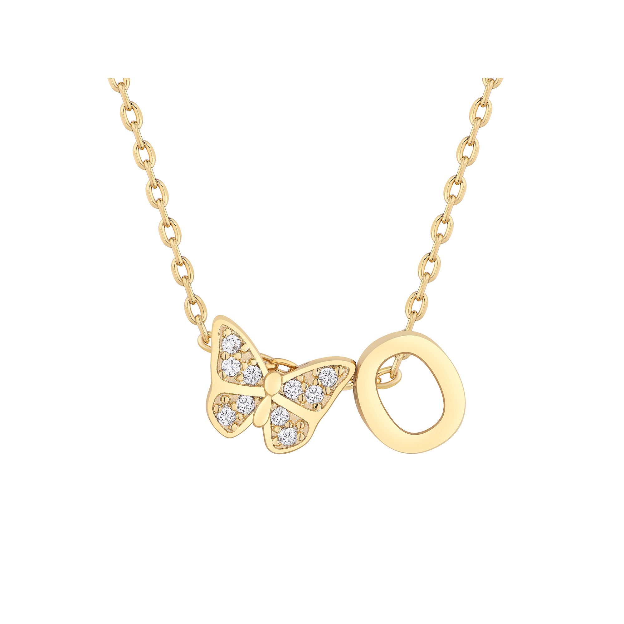 Taylor Grace 14k Gold Plated Cubic Zirconia Butterfly Initial Necklace, Wo
