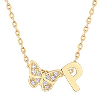 Taylor Grace 14k Gold Plated Cubic Zirconia Butterfly Initial Necklace