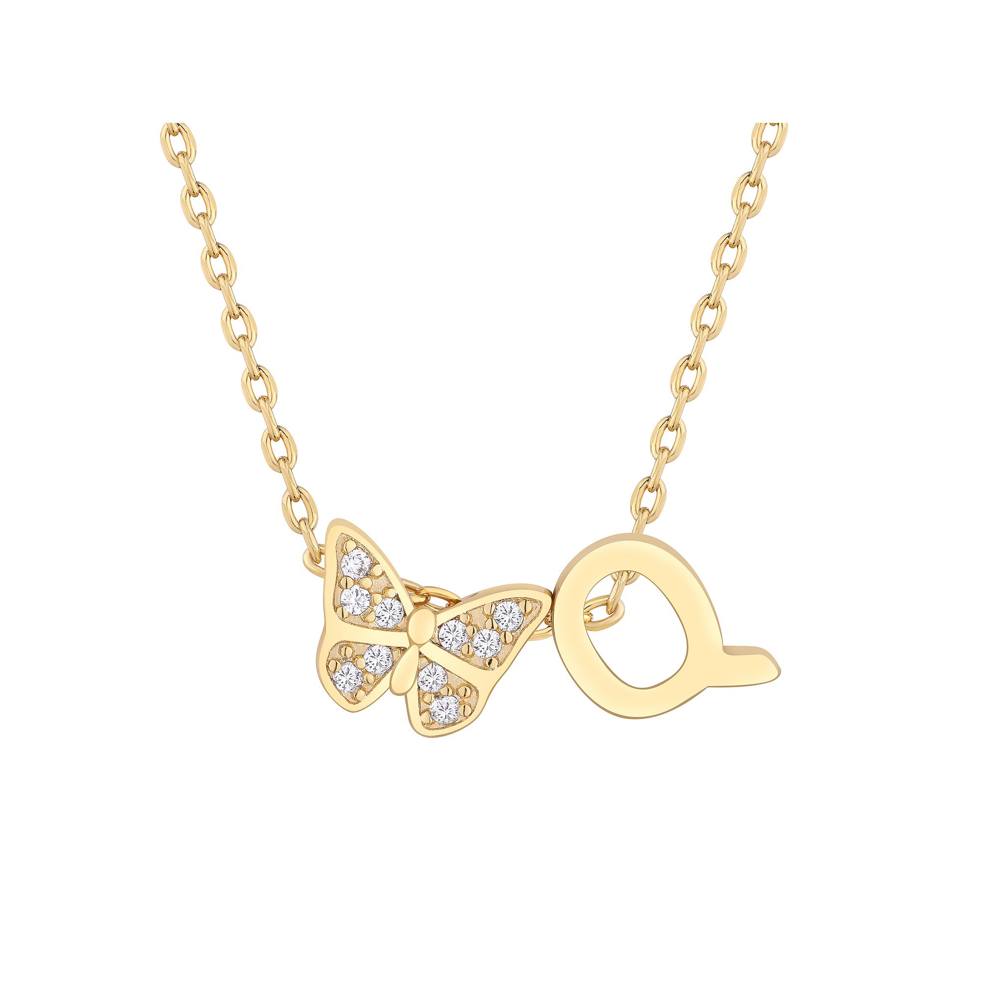 Taylor Grace 14k Gold Plated Cubic Zirconia Butterfly Initial Necklace, Wo