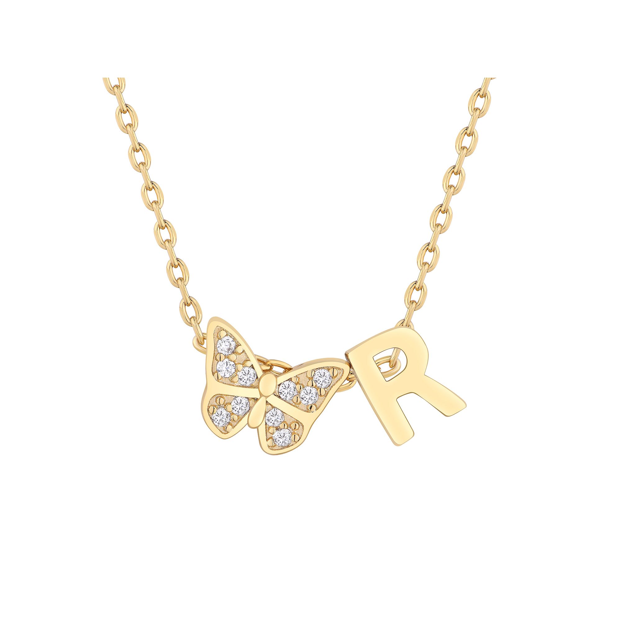 Taylor Grace 14k Gold Plated Cubic Zirconia Butterfly Initial Necklace, Wo