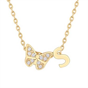 Taylor Grace 14k Gold Plated Cubic Zirconia Butterfly Initial Necklace