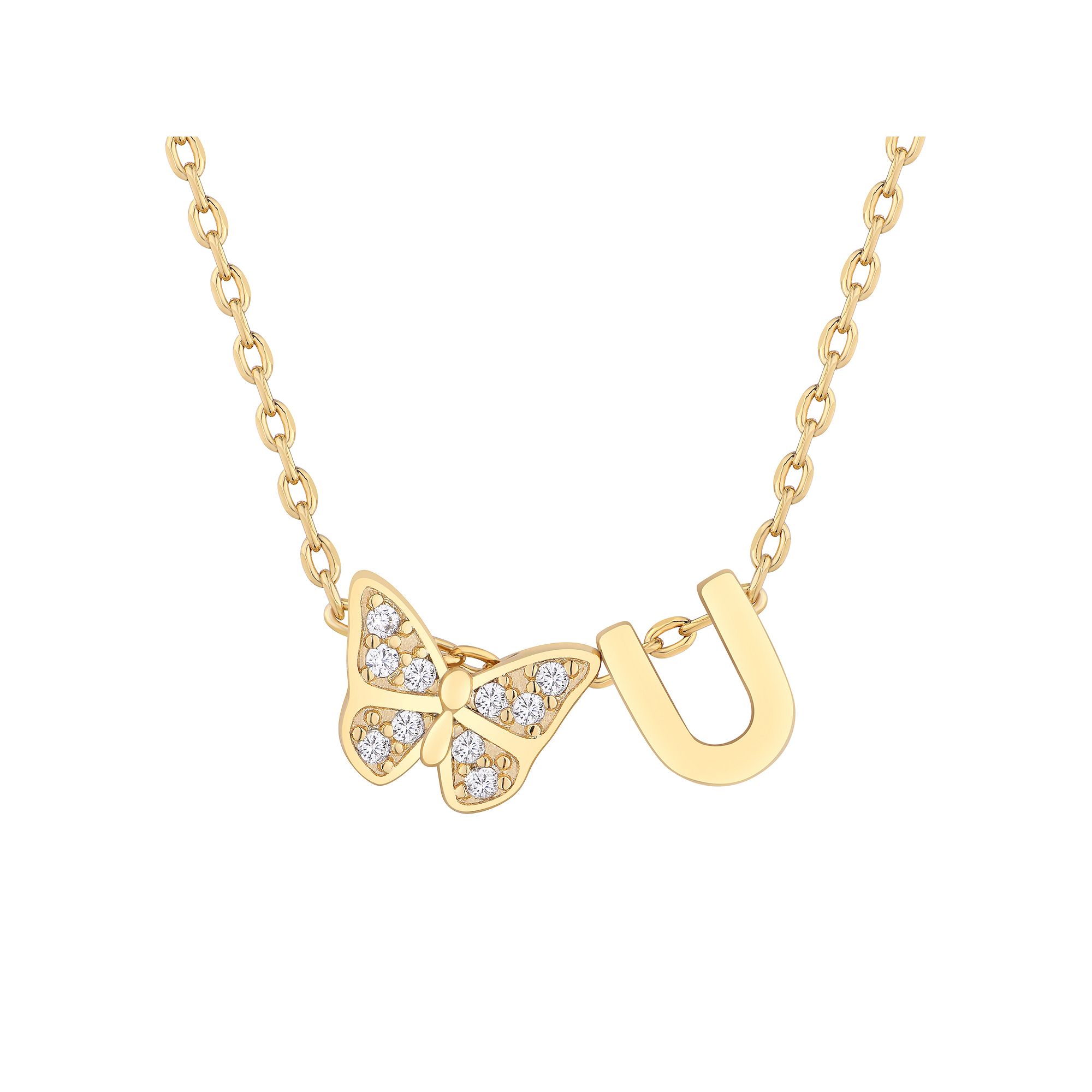 Taylor Grace 14k Gold Plated Cubic Zirconia Butterfly Initial Necklace, Wo