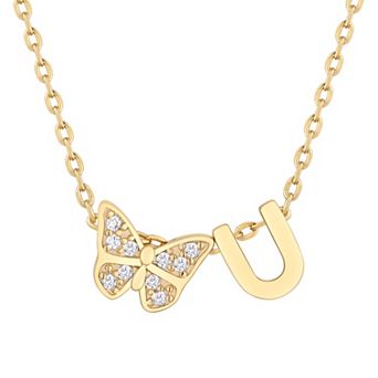 Taylor Grace 14k Gold Plated Cubic Zirconia Butterfly Initial Necklace