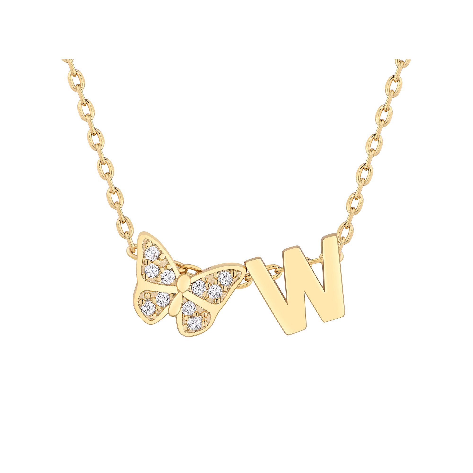 Taylor Grace 14k Gold Plated Cubic Zirconia Butterfly Initial Necklace, Wo