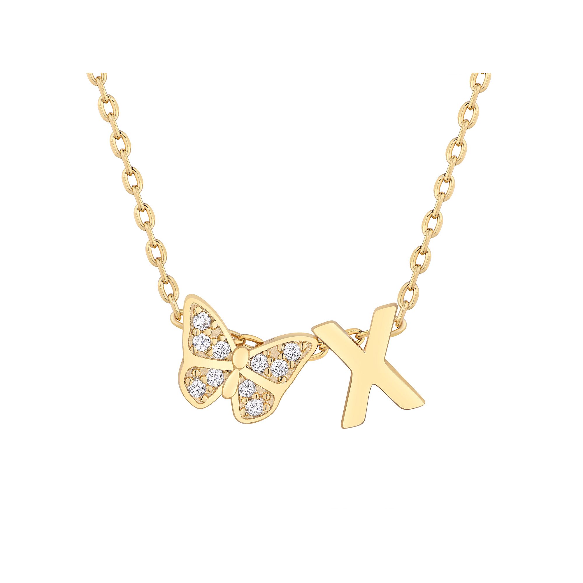 Taylor Grace 14k Gold Plated Cubic Zirconia Butterfly Initial Necklace, Wo
