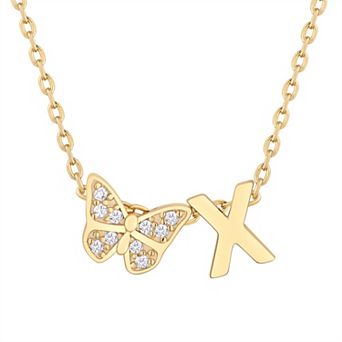 Taylor Grace 14k Gold Plated Cubic Zirconia Butterfly Initial Necklace