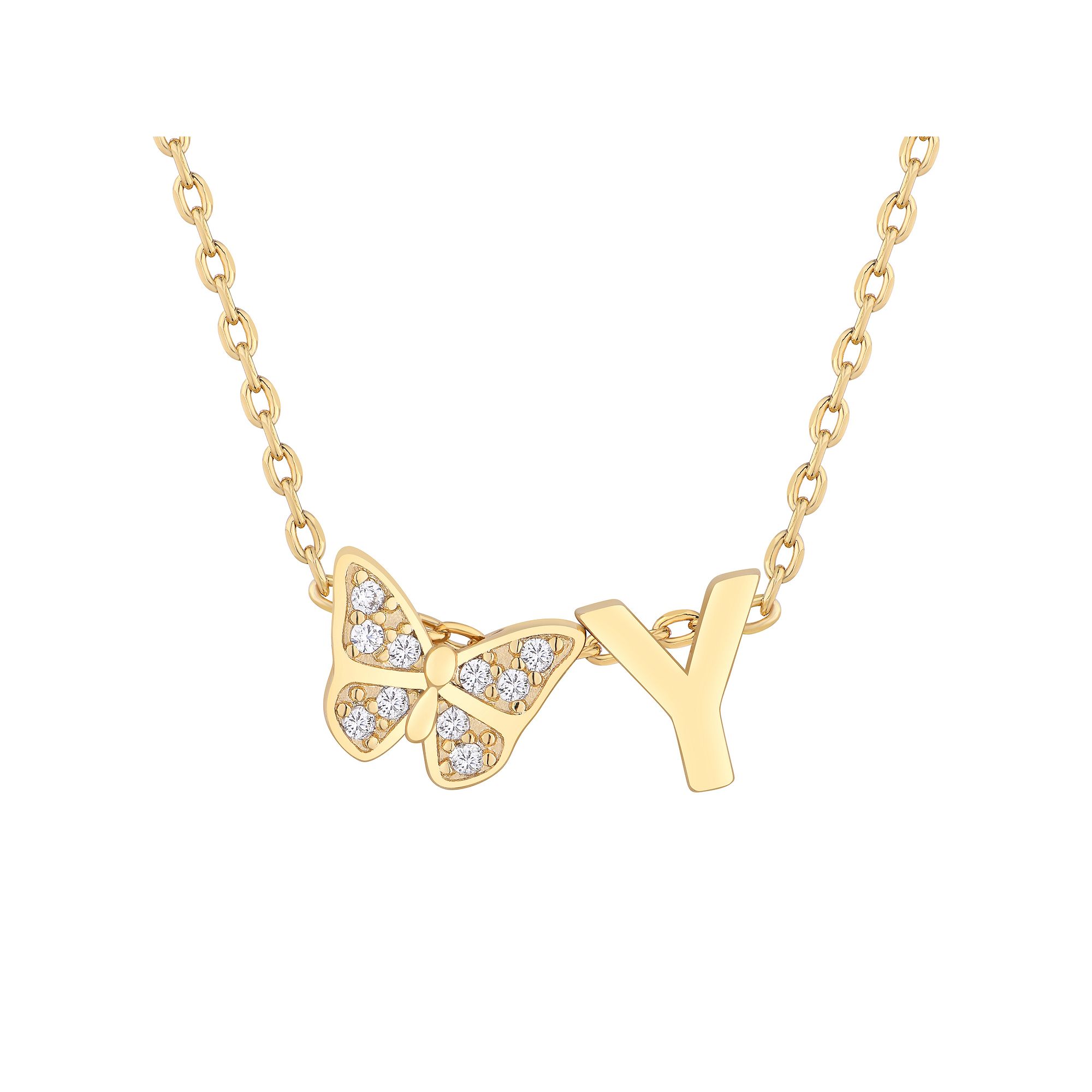 Taylor Grace 14k Gold Plated Cubic Zirconia Butterfly Initial Necklace, Wo