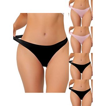 5 Packs Women's Unlined Underwear Satin Invisible Bikini Comfortable Thongs