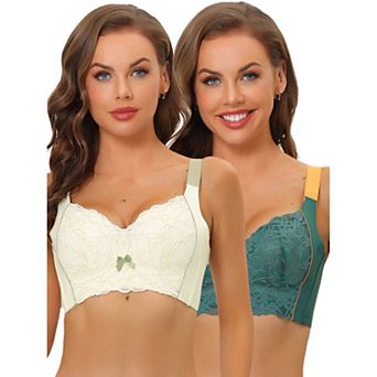 2packs Women's Wide Straps High Back Padded Lace Push Up Full Coverage Bralette