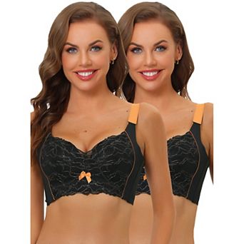 2packs Women's Wide Straps High Back Padded Lace Push Up Full Coverage Bralette