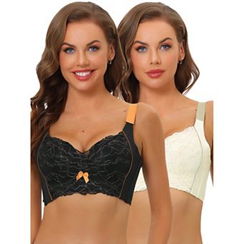 2packs Women's Wide Straps High Back Padded Lace Push Up Full Coverage Bralette