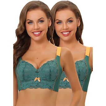 2packs Women's Wide Straps High Back Padded Lace Push Up Full Coverage Bralette