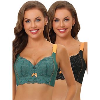 2packs Women's Wide Straps High Back Padded Lace Push Up Full Coverage Bralette