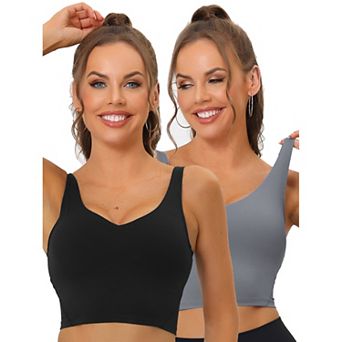 2packs Women's Workout Fitness Longline Wireless Padded Yoga Sports Bra With Medium Support