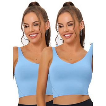 2packs Women's Workout Fitness Longline Wireless Padded Yoga Sports Bra With Medium Support