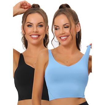 2packs Women's Workout Fitness Longline Wireless Padded Yoga Sports Bra With Medium Support