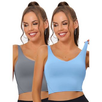 2packs Women's Workout Fitness Longline Wireless Padded Yoga Sports Bra With Medium Support