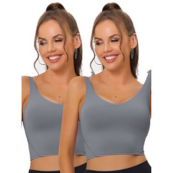 2packs Women's Workout Fitness Longline Wireless Padded Yoga Sports Bra With Medium Support