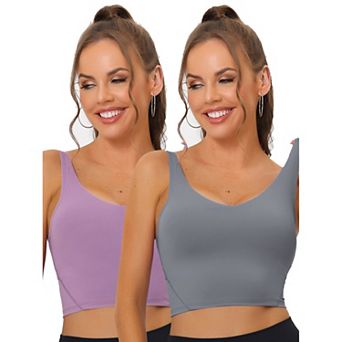 2packs Women's Workout Fitness Longline Wireless Padded Yoga Sports Bra With Medium Support