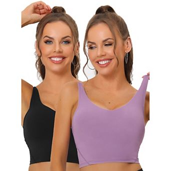 2packs Women's Workout Fitness Longline Wireless Padded Yoga Sports Bra With Medium Support