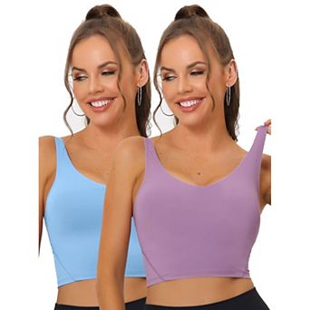 2packs Women's Workout Fitness Longline Wireless Padded Yoga Sports Bra With Medium Support