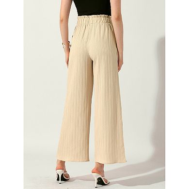 Women's Wide Leg Pants With Pockets Tie Knot High Waist Pleated Palazzo Trousers