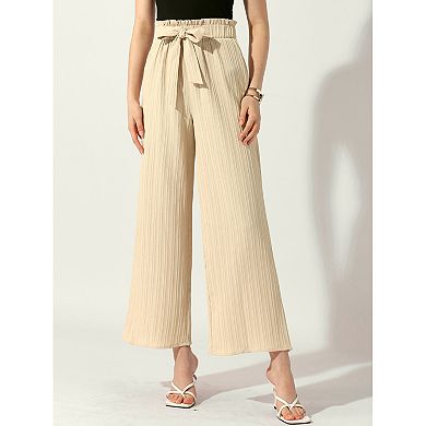 Women's Wide Leg Pants With Pockets Tie Knot High Waist Pleated Palazzo Trousers