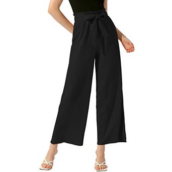 Women's Wide Leg Pants With Pockets Tie Knot High Waist Pleated Palazzo Trousers