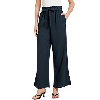 Women's Wide Leg Pants With Pockets Tie Knot High Waist Pleated Palazzo Trousers
