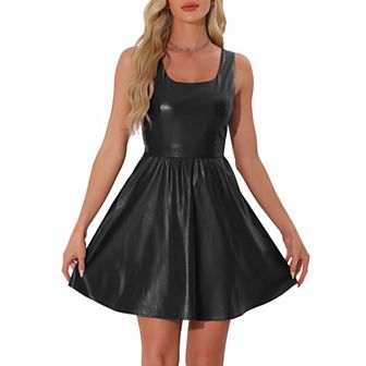 Tank Dress For Women's Faux Leather Sleeveless A Line Mini Party Dresses