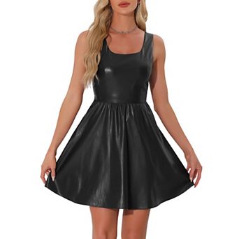 Tank Dress For Women's Faux Leather Sleeveless A Line Mini Party Dresses