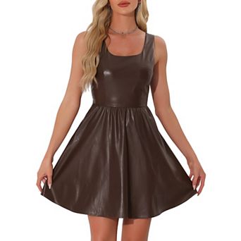 Tank Dress For Women's Faux Leather Sleeveless A Line Mini Party Dresses