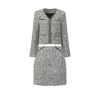 Women's Plaid Tweed Suit Set 2 pc Outfits Short Blazer Jacket And Skirt Sets