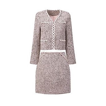 Women's Plaid Tweed Suit Set 2 pc Outfits Short Blazer Jacket And Skirt Sets