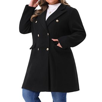 Plus Size Coats for Women Double Breasted Notch Lapel Winter Long Trench Coats