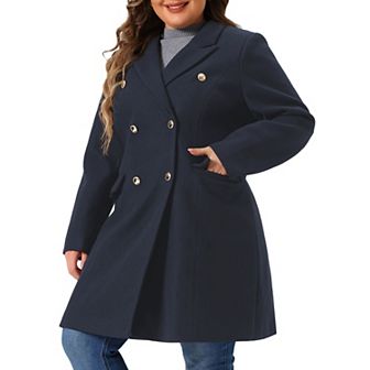 Plus Size Coats for Women Double Breasted Notch Lapel Winter Long Trench Coats