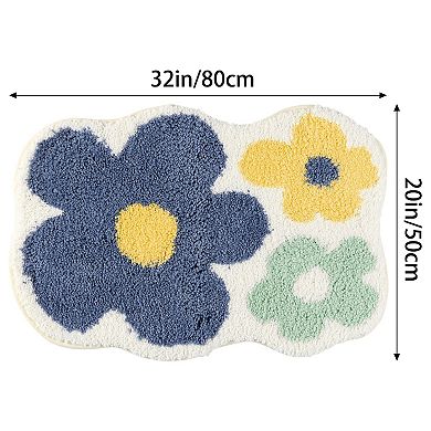Soft Plush Non Slip Bathroom Mat Quick Dry Reversible Microfiber Bath Rugs Flower