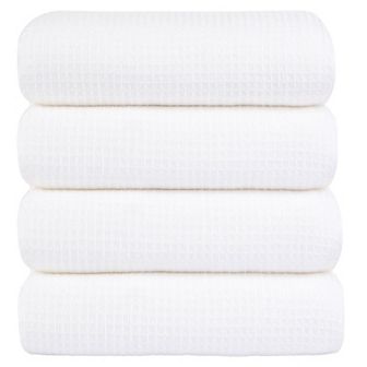 100% Cotton Texture Bath Towels Set Of 4, Soft And Thick Absorbent Waffle Weave Towels