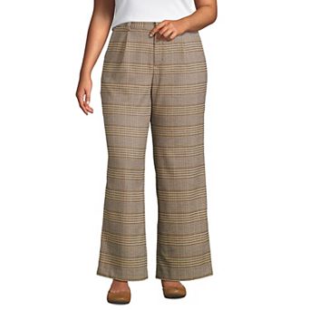 Plus Size Lands' End Brushed Flannel High-Rise Pleated Wide Leg Pants