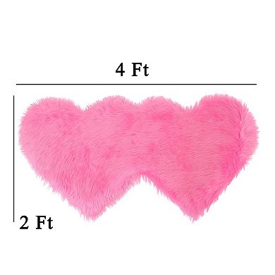 Double Heart Shaped Soft Faux Sheepskin Fur Plush Area Rugs Floor Mat Bedroom, 4 X 2 Ft(l*w)
