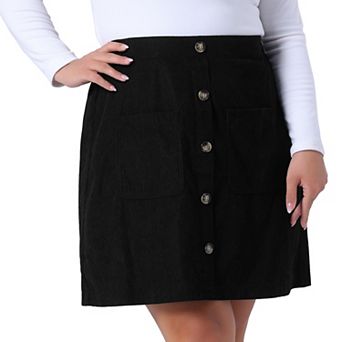 Plus Size Skirt for Women High Waist Corduroy Midi a Line Skirt with Pocket