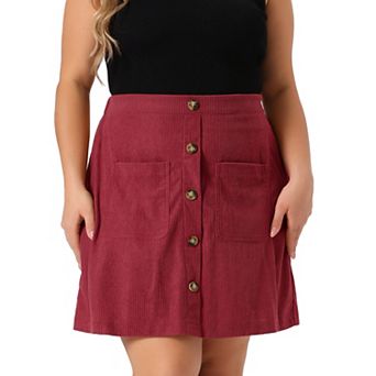 Plus Size Skirt For Women High Waist Corduroy Midi A Line Skirt With Pocket