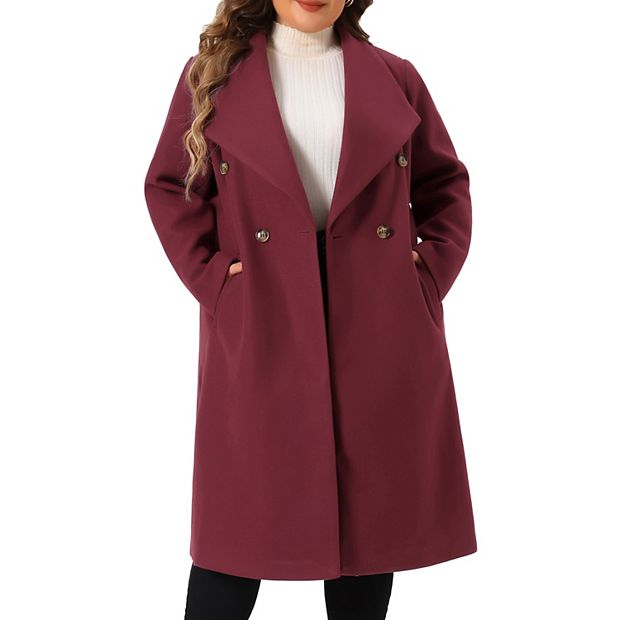 Women s Plus Size Peacoat Overcoat Notch Lapel Double Breasted Mid long Trench Coat