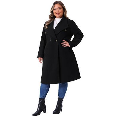 Women's Plus Size Peacoat Overcoat Notch Lapel Double Breasted Mid-long Trench Coat