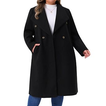 Women's Plus Size Peacoat Overcoat Notch Lapel Double Breasted Mid-long Trench Coat