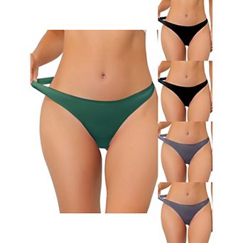 5 Packs Women's Unlined Underwear Satin Invisible Bikini Comfortable No-show Thongs