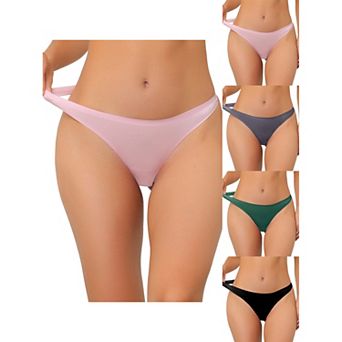 5 Packs Women's Unlined Underwear Satin Invisible Bikini Comfortable No-show Thongs