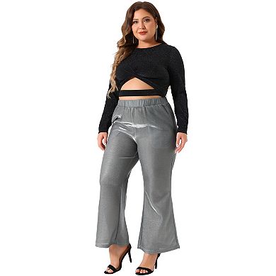 Women's Plus Size Metallic Sparkly Pants High Waist Wide Leg Pants Palazzo Trousers