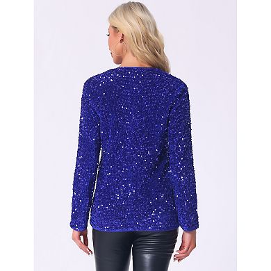 Sequin Jacket For Women's Open Front Long Sleeve Glitter Disco Party Cardigan